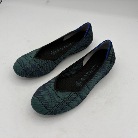 Rothy’s The Lounge Loafer In Preppy Plaid Green and Blue Size 6.5 retired flats - Picture 2 of 11